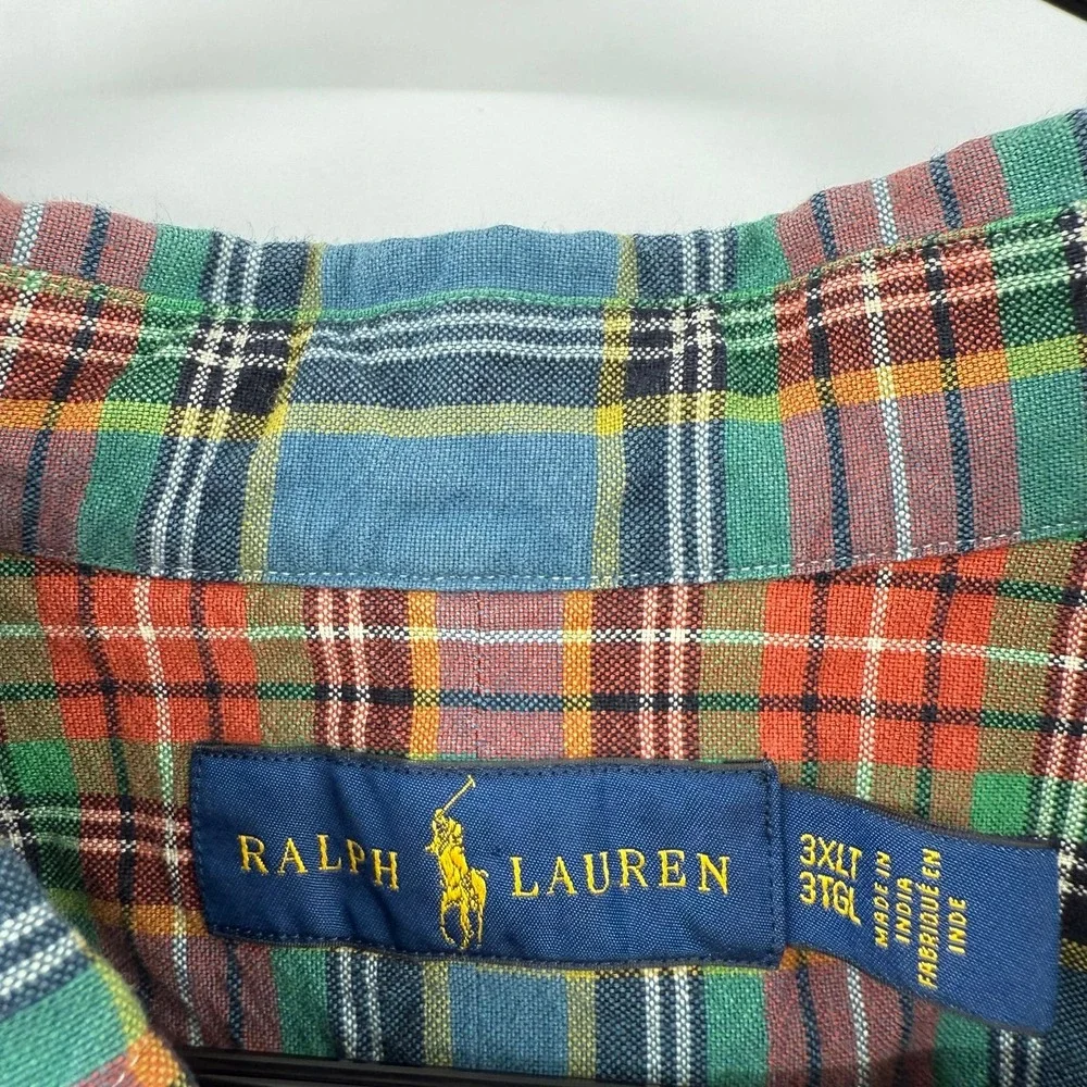 Polo Ralph Lauren Oxford Shirt 3XLT Tall Blue Red‎ Pony Tartan Mens